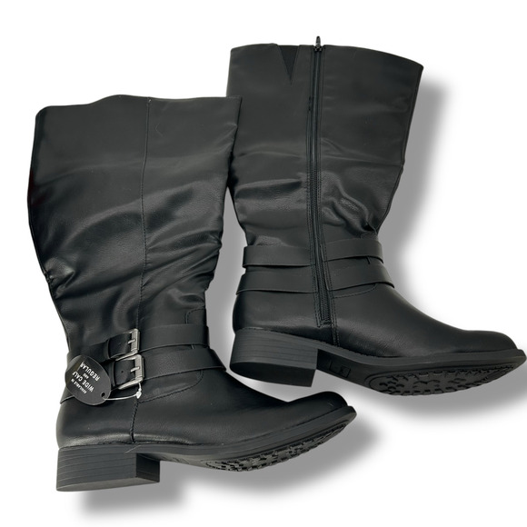 NEW Style & Co Black Knee High Riding Boots Size 6.5M Chunky Moto Tall NWT - Picture 1 of 4